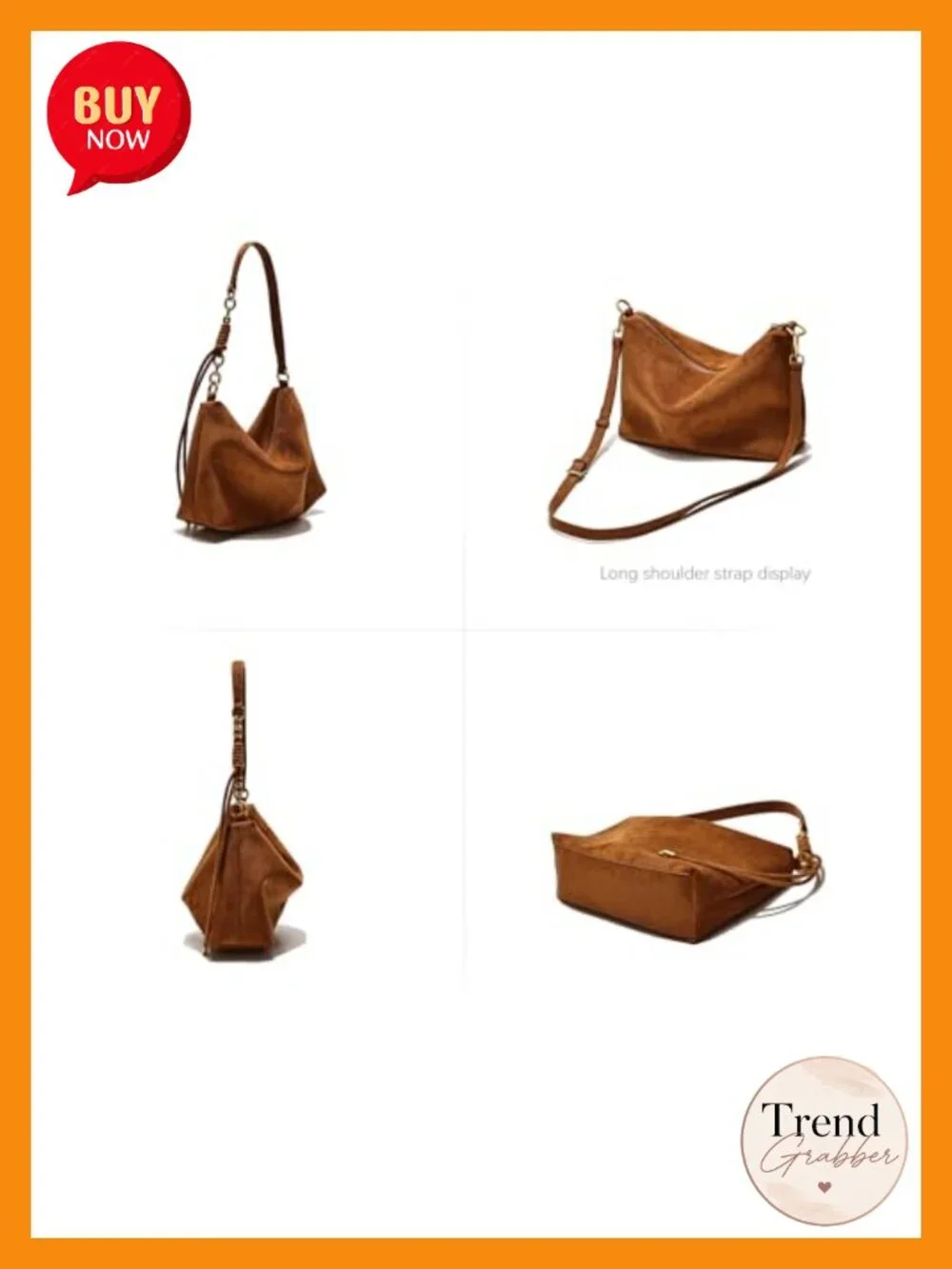 Faux Suede Hobo Crossbody Bag with Adjustable Strap